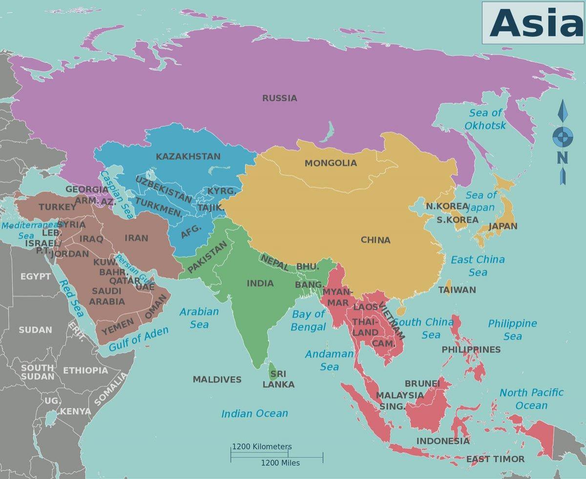 Asien och Ryssland karta - Karta över asien och Ryssland (Östra Europa