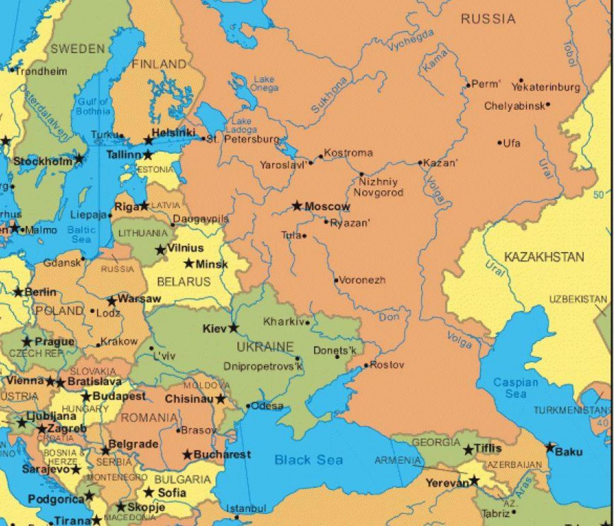karta över östeuropa Karta över östra europa och Ryssland, Östra europa och Ryssland 
